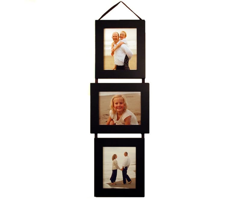 Three Opening Collage Picture Frame Set, Three Frames on Ribbon, Hand Distressed