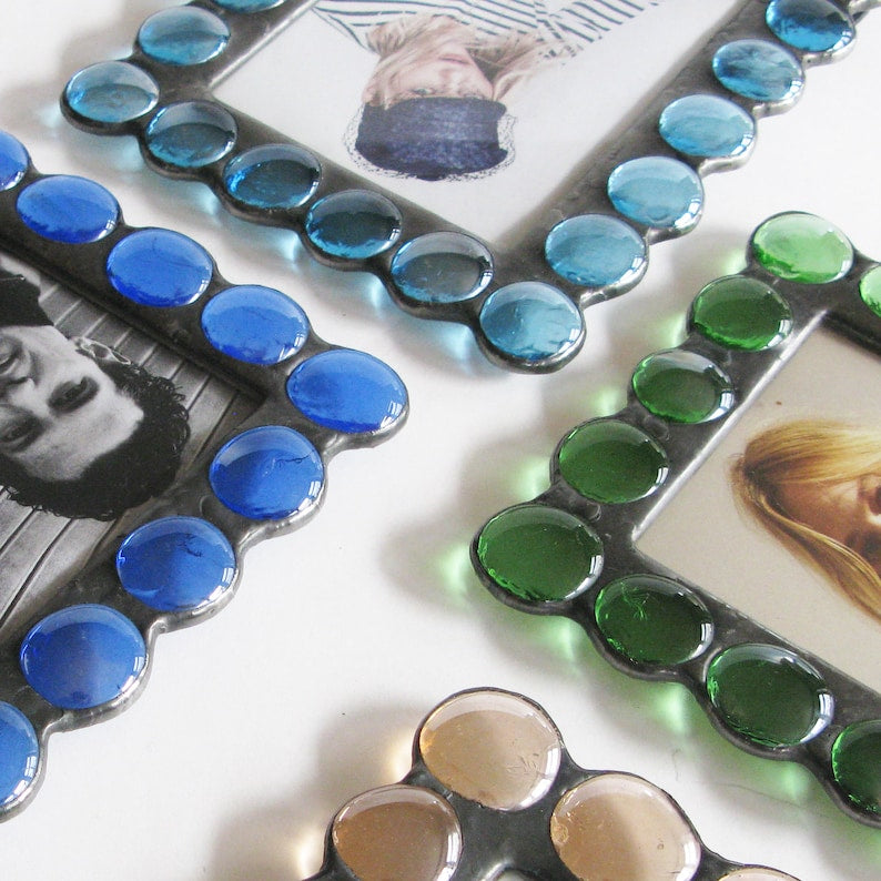 Stained Glass Picture Frame - Handmade Tiffany Technique with Glass Jewels