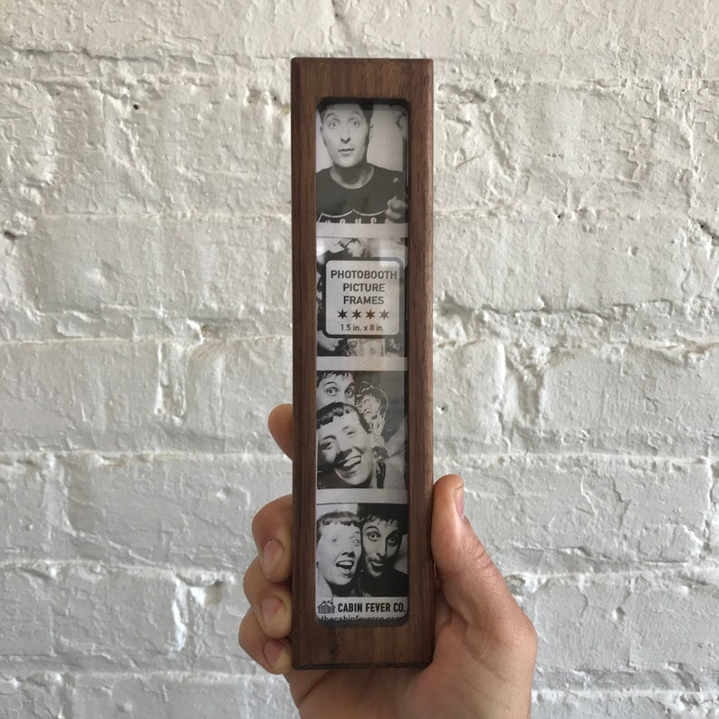 Solid walnut wood magnetic photo frame, suitable for 1.5 x 8 inch photo booth strip frames.