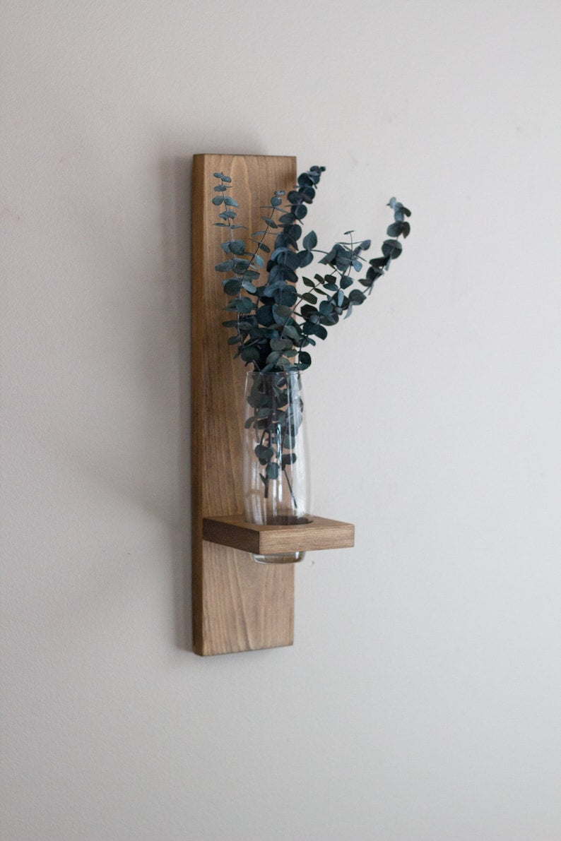 Wooden wall-mounted vase - includes glass vase