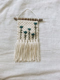 Tulip Flower Woven Embroidered Macrame Wall Hanging Decor - Handmade Fiber Art - Boho Fringe