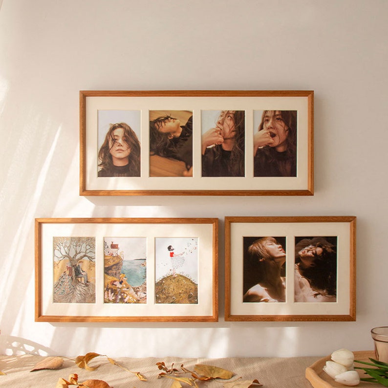 Solid walnut wood photo frames, multi-opening gallery wall display shelves
