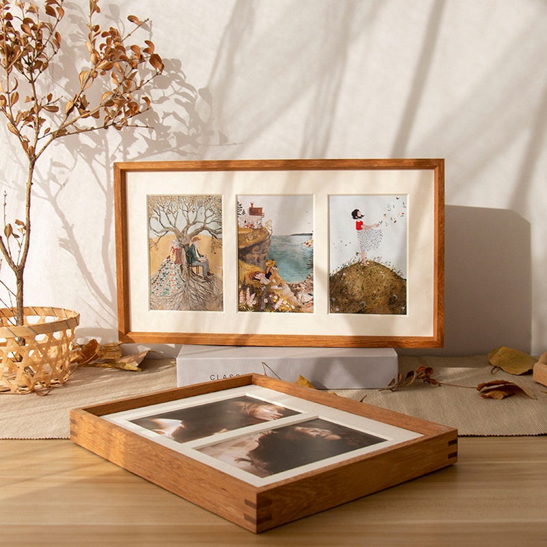 Solid walnut wood photo frames, multi-opening gallery wall display shelves