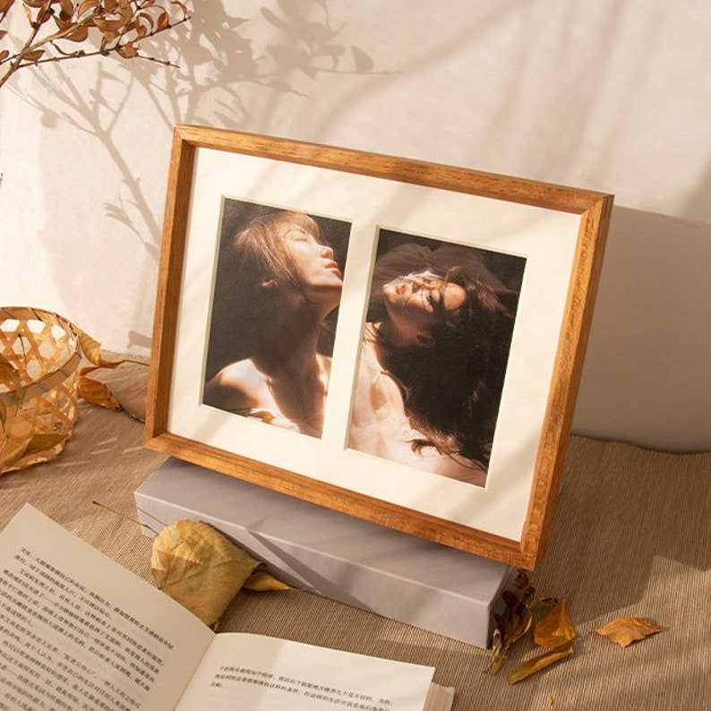 Solid walnut wood photo frames, multi-opening gallery wall display shelves