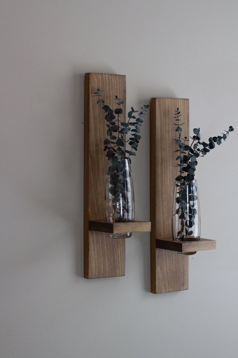 Wooden wall-mounted vase - includes glass vase