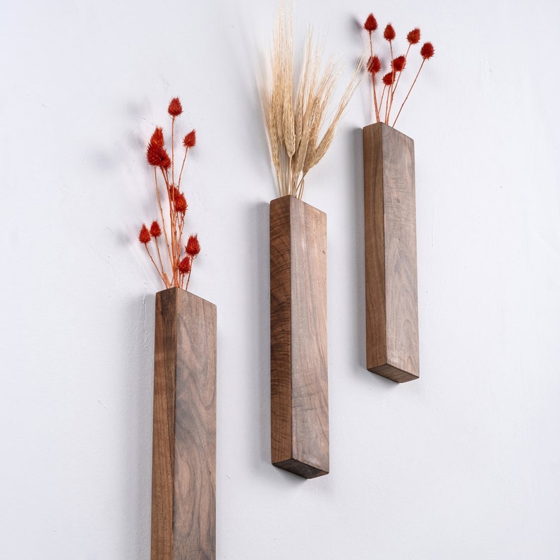 Walnut Wood Wall Vase | Handcrafted Hanging Vase for Dried Flowers