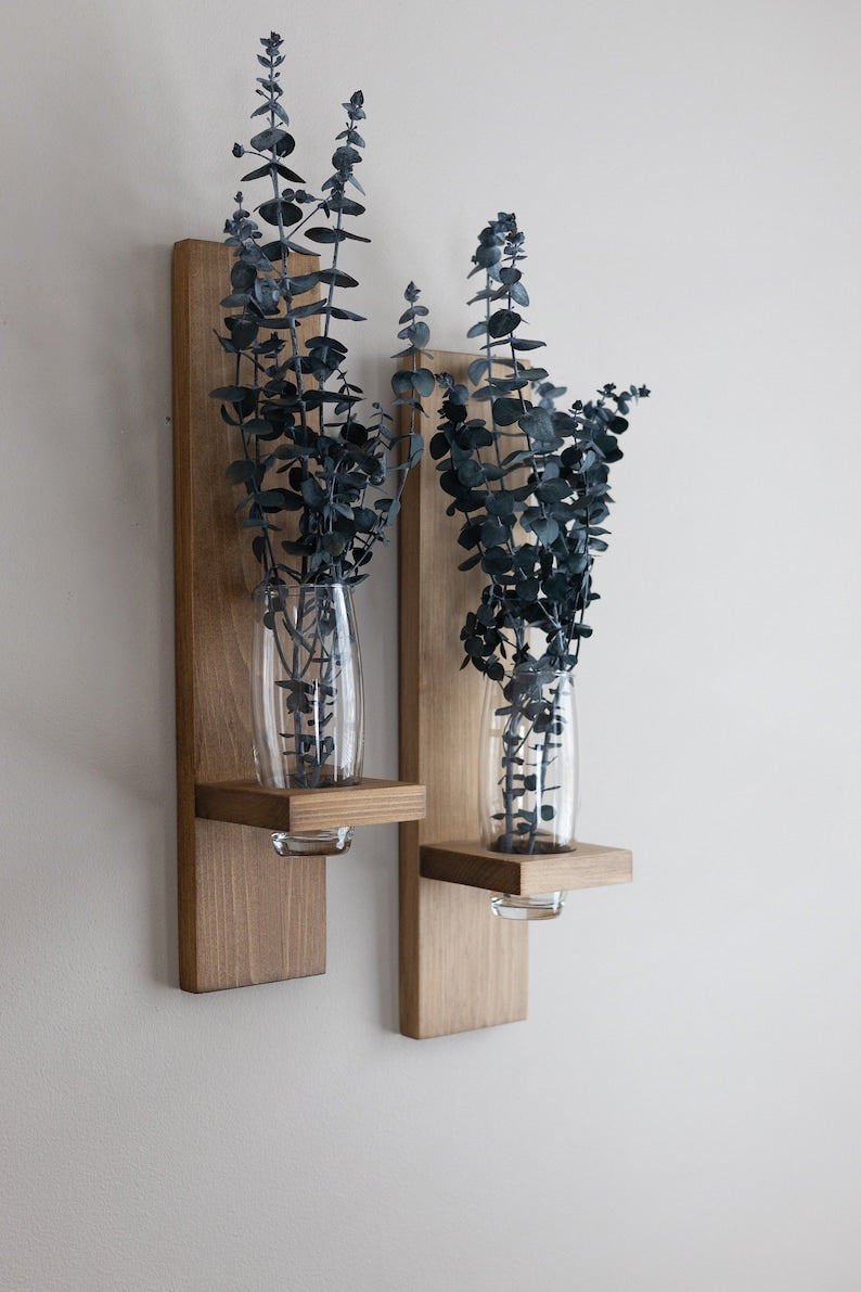 Wooden wall-mounted vase - includes glass vase