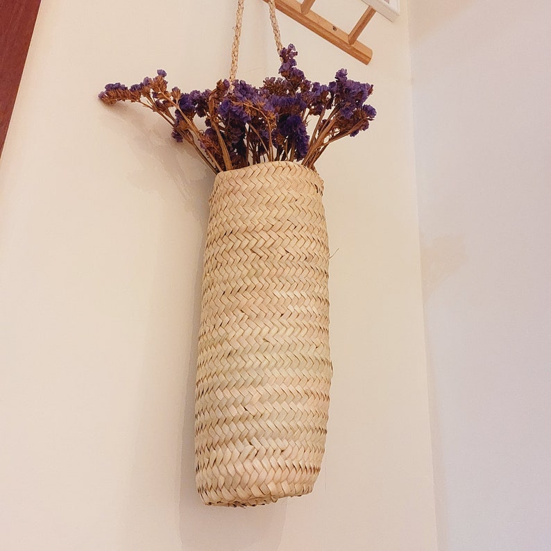 Handwoven Long Straw Hanging Basket Planter,Farmhouse Decor
