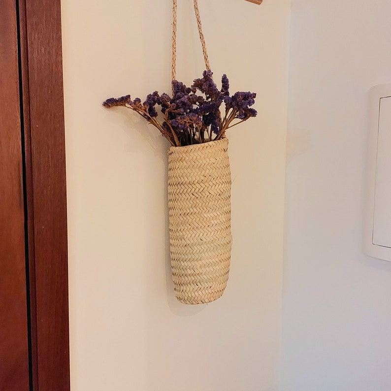 Handwoven Long Straw Hanging Basket Planter,Farmhouse Decor