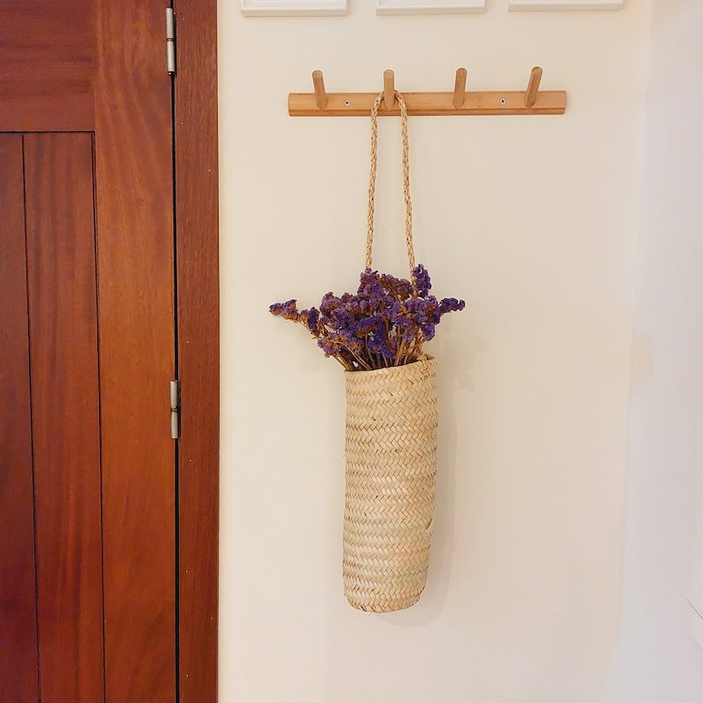 Handwoven Long Straw Hanging Basket Planter,Farmhouse Decor