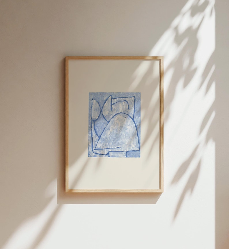 Abstract light blue lithograph, archival-grade cotton paper, 300g matte finish.