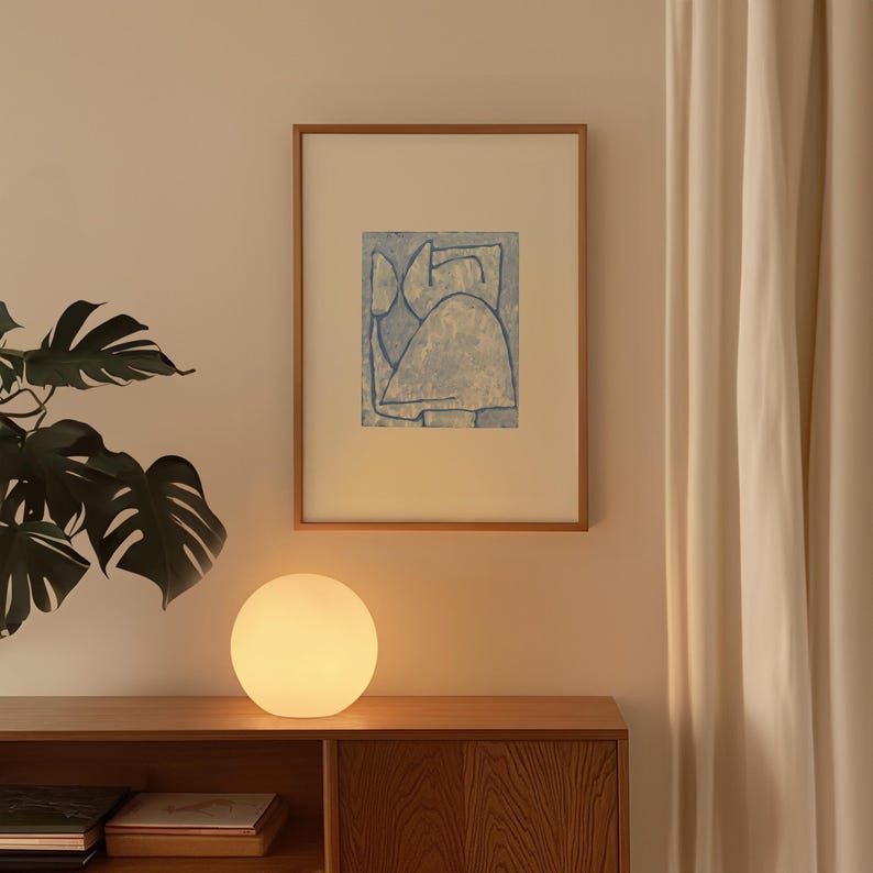 Abstract light blue lithograph, archival-grade cotton paper, 300g matte finish.