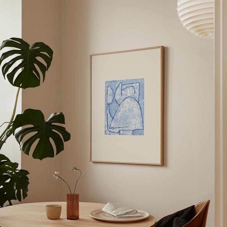 Abstract light blue lithograph, archival-grade cotton paper, 300g matte finish.