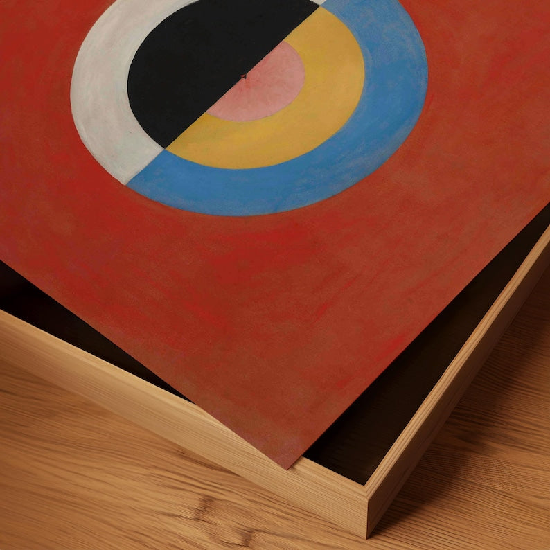 Abstract red square art print, medieval color block style