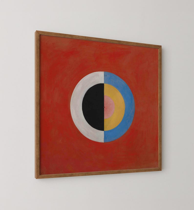 Abstract red square art print, medieval color block style