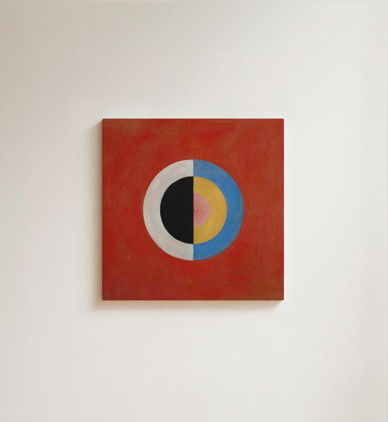 Abstract red square art print, medieval color block style