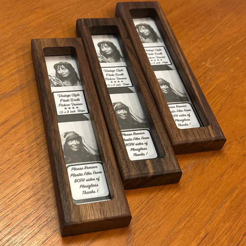 Solid walnut wood magnetic photo frame, suitable for 1.5 x 8 inch photo booth strip frames.