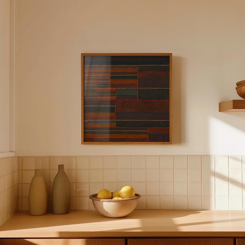 Colorful geometric square pattern, matte surface.