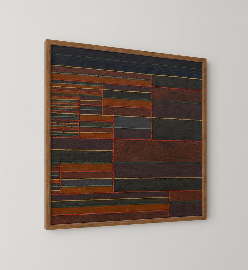 Colorful geometric square pattern, matte surface.