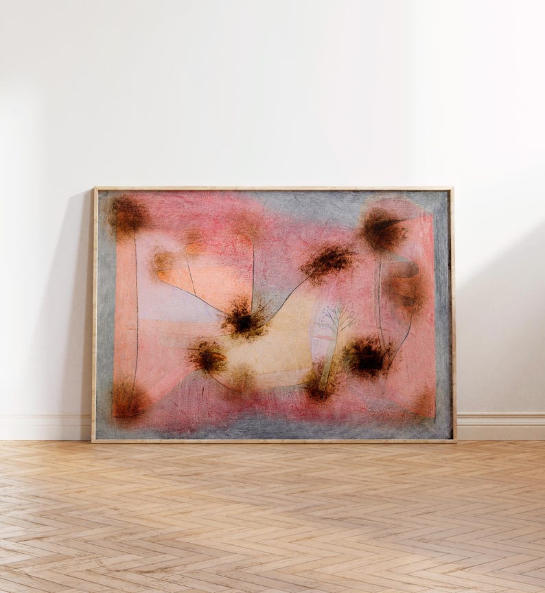 Abstract Pink Art Print - Vintage Colored Painting Reproduction, Cotton Art Paper