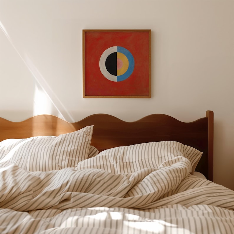 Abstract red square art print, medieval color block style