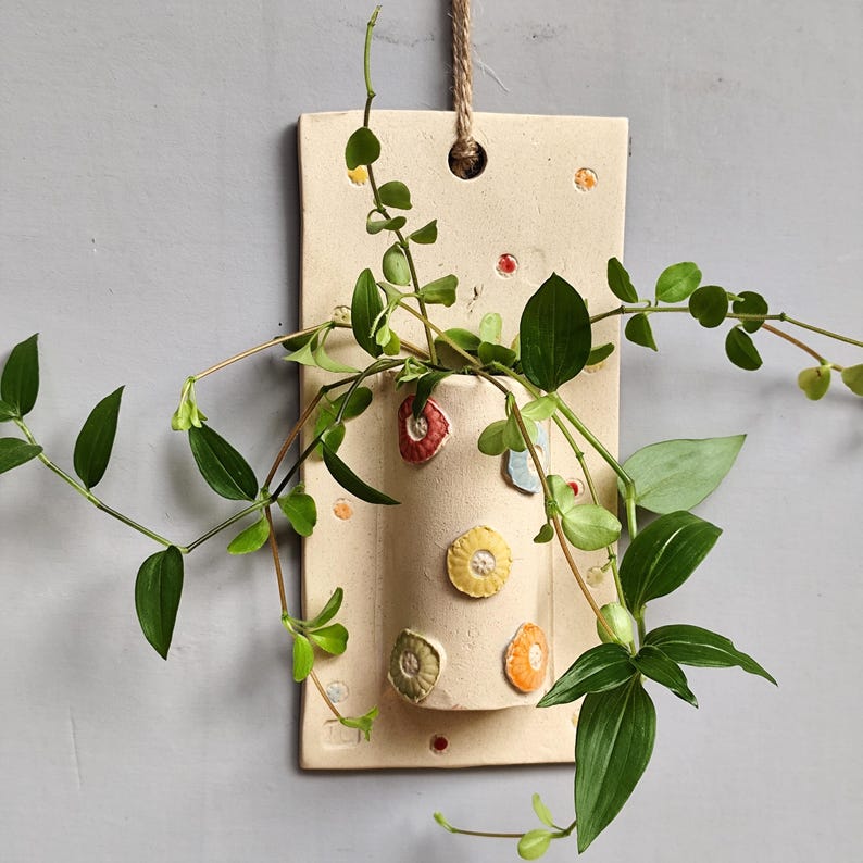 Handmade Stoneware Wall Planter Vase for Air Plants, Indoor/Outdoor, 18.5cm