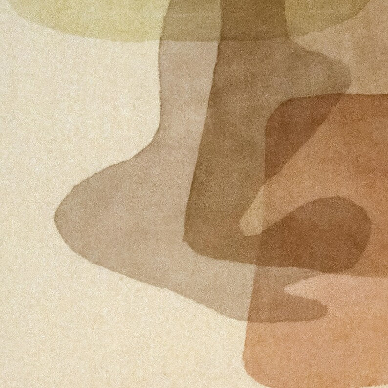 Abstract shape art prints, using neutral warm colors, in the style of the mid-century.
