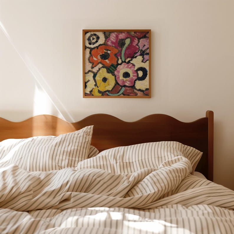 Square-shaped, colorful vintage art piece, made with Hahnemühle 308g matte acid-free photographic paper.