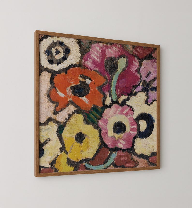 Square-shaped, colorful vintage art piece, made with Hahnemühle 308g matte acid-free photographic paper.