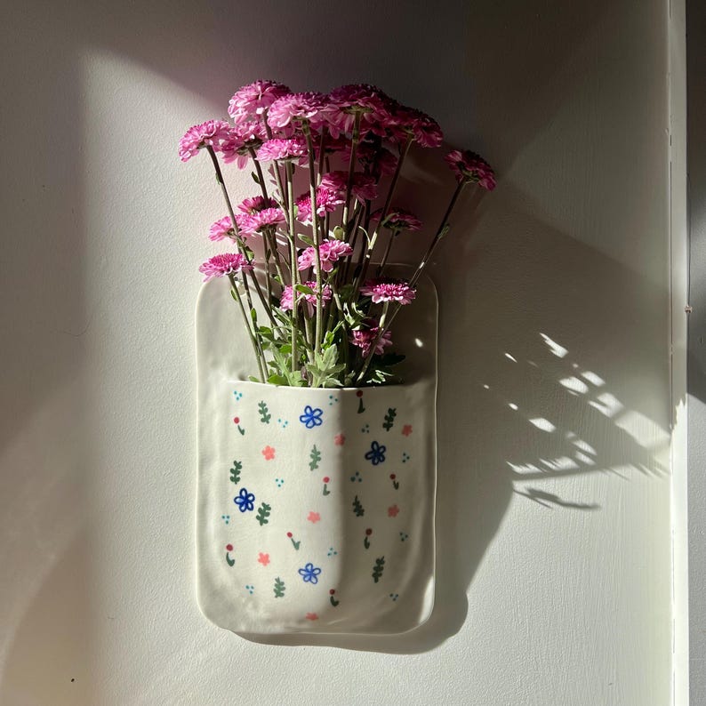 Handmade Porcelain Wall Pocket Vase,  Hanging Ceramic Planter