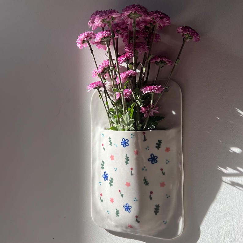 Handmade Porcelain Wall Pocket Vase,  Hanging Ceramic Planter