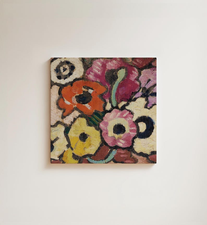 Square-shaped, colorful vintage art piece, made with Hahnemühle 308g matte acid-free photographic paper.