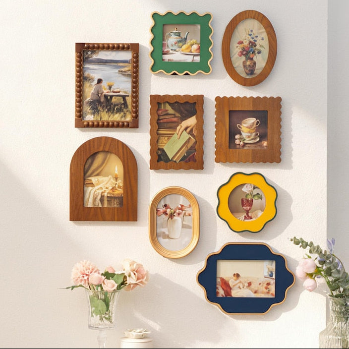Retro-Inspired Mixed Wood Colorful Picture Frames, Boho Cottage Photo Display, Individual or Full Set