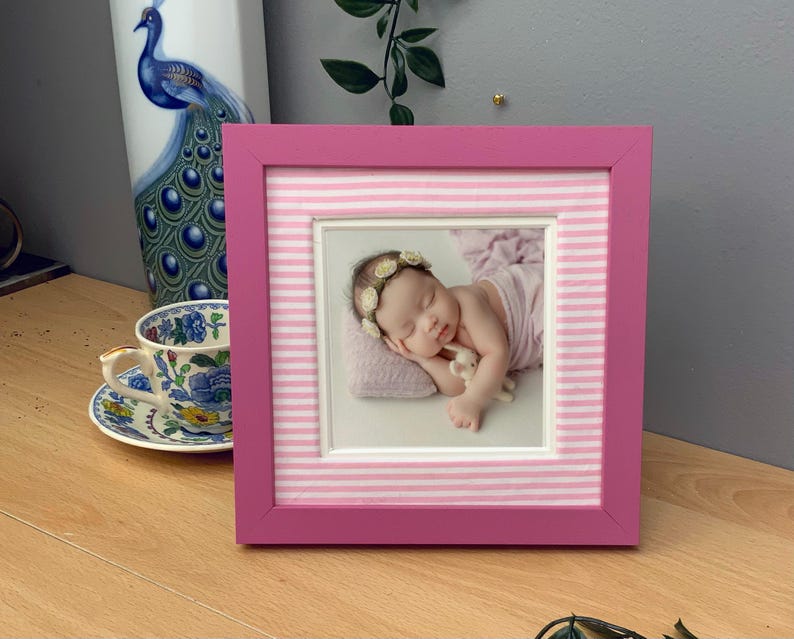 Striped picture frame with fabric backing – square picture frame
