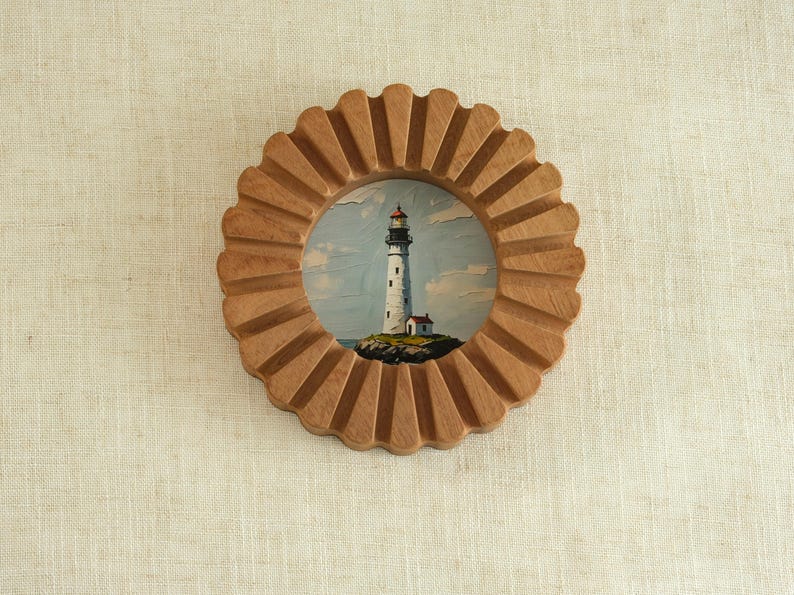 Sunflower Solid Wood Wall Hanging Picture Frame, Lighthouse Artwork, Wooden Art Frame, Tabletop Decor