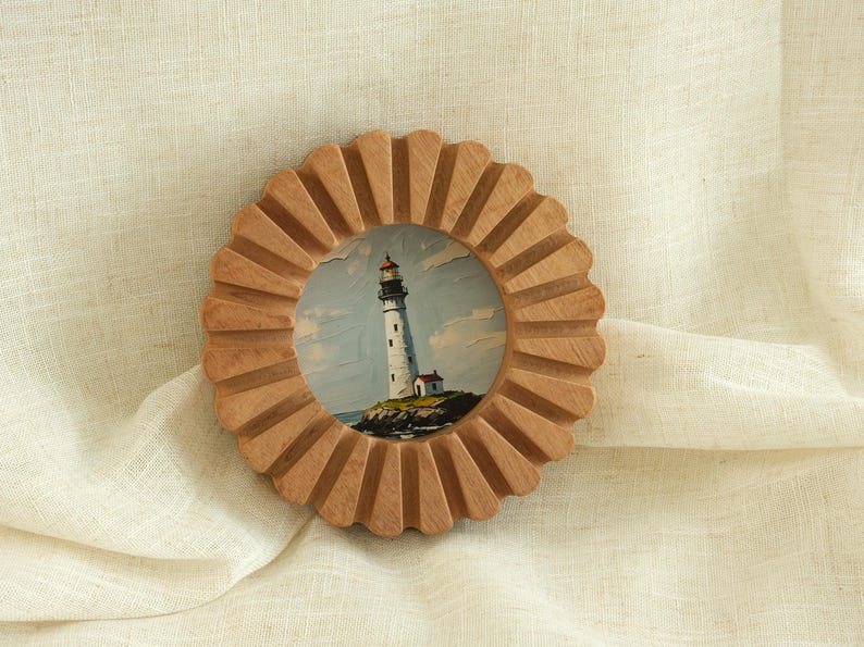Sunflower Solid Wood Wall Hanging Picture Frame, Lighthouse Artwork, Wooden Art Frame, Tabletop Decor
