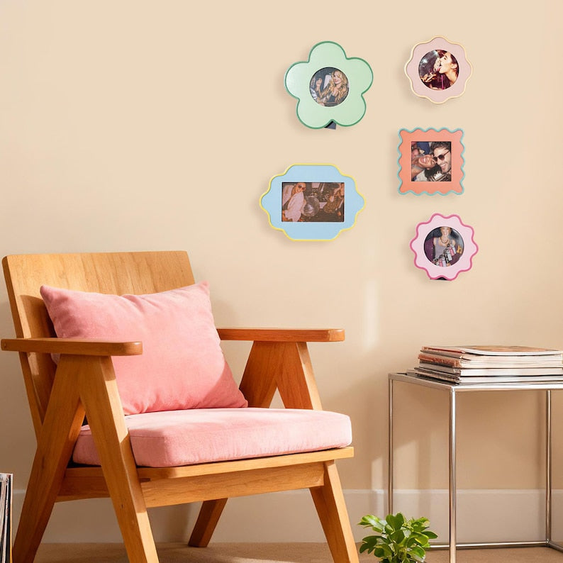Wooden Picture Frame Set Dual-Tone Rounded-Corner Irregular Frames for Wall Desk