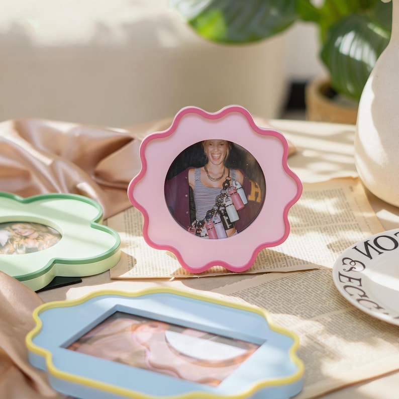 Wooden Picture Frame Set Dual-Tone Rounded-Corner Irregular Frames for Wall Desk