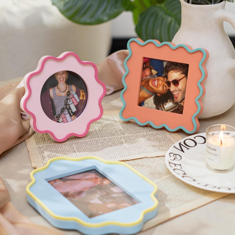 Wooden Picture Frame Set Dual-Tone Rounded-Corner Irregular Frames for Wall Desk