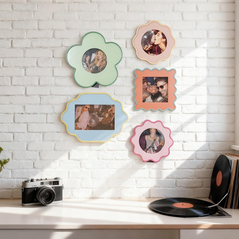 Wooden Picture Frame Set Dual-Tone Rounded-Corner Irregular Frames for Wall Desk