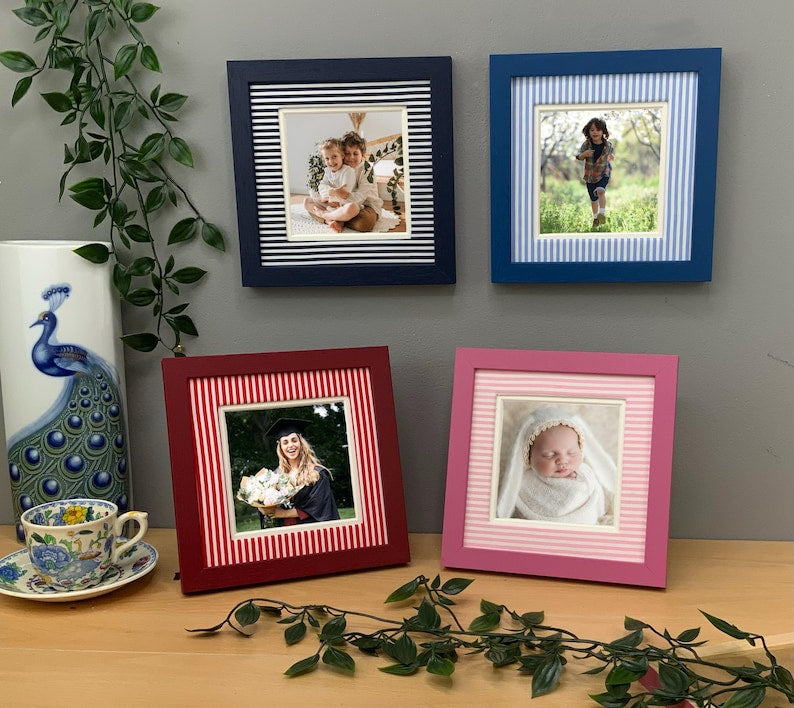 Striped picture frame with fabric backing – square picture frame