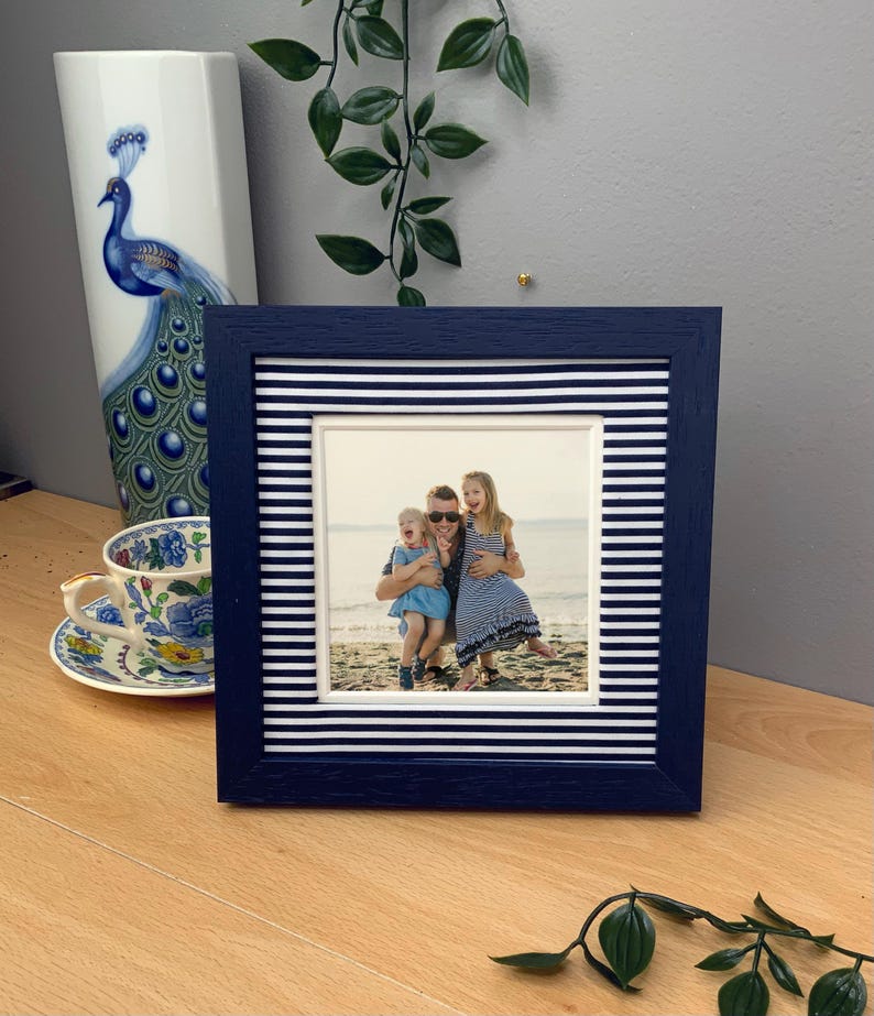 Striped picture frame with fabric backing – square picture frame