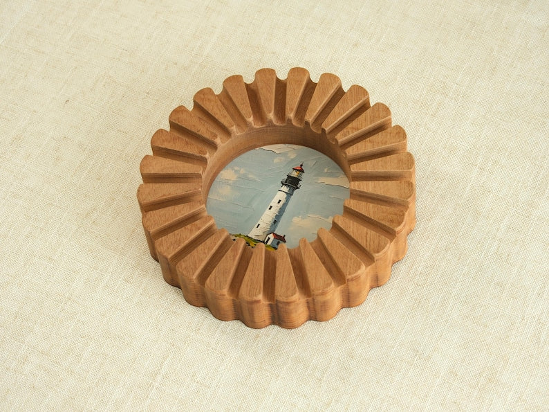 Sunflower Solid Wood Wall Hanging Picture Frame, Lighthouse Artwork, Wooden Art Frame, Tabletop Decor
