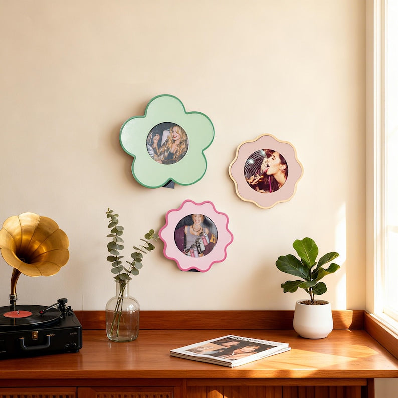 Wooden Picture Frame Set Dual-Tone Rounded-Corner Irregular Frames for Wall Desk