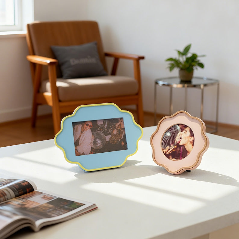 Wooden Picture Frame Set Dual-Tone Rounded-Corner Irregular Frames for Wall Desk