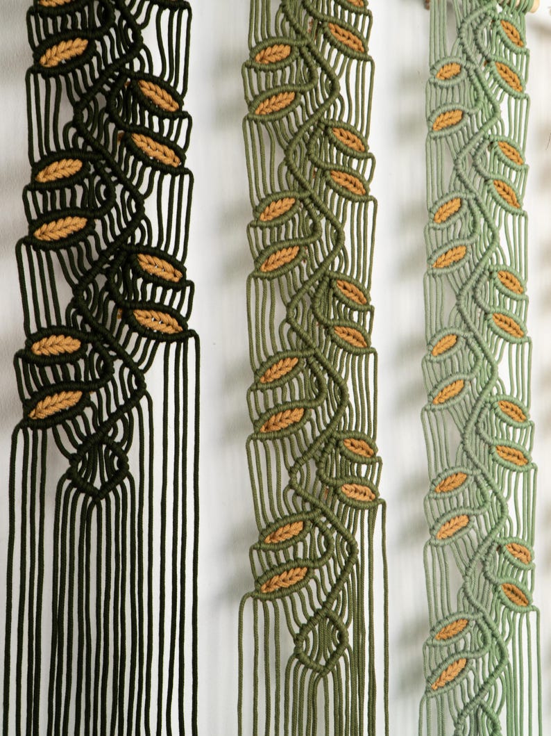Hand-woven tapestry - Bohemian-style leaf yarn artwork.