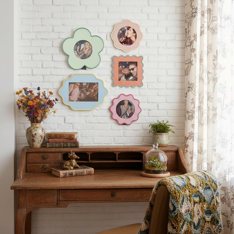 Wooden Picture Frame Set Dual-Tone Rounded-Corner Irregular Frames for Wall Desk