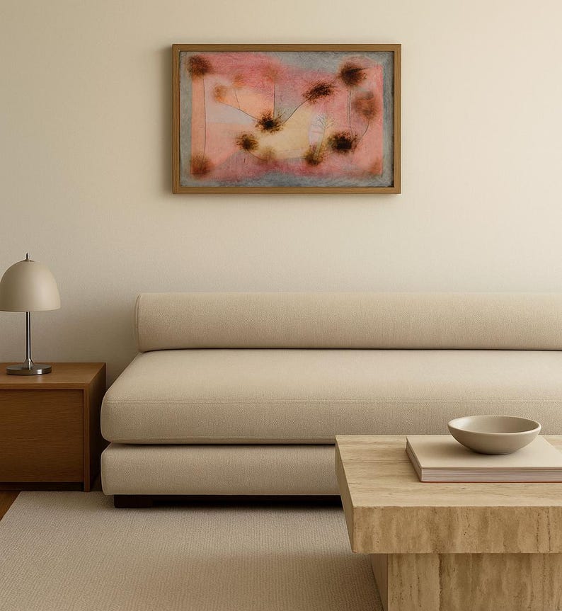 Abstract Pink Art Print - Vintage Colored Painting Reproduction, Cotton Art Paper