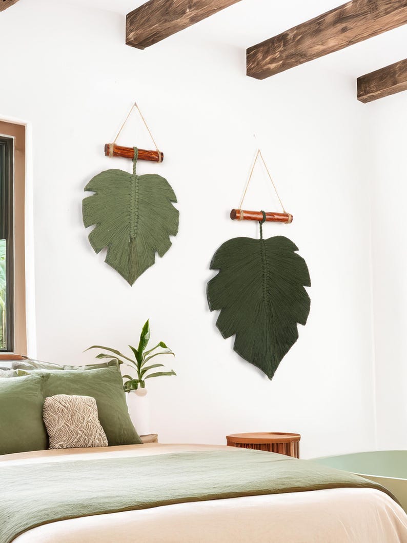 Extra Large Macrame Leaf Boho Wall Decor Handmade Cotton Driftwood