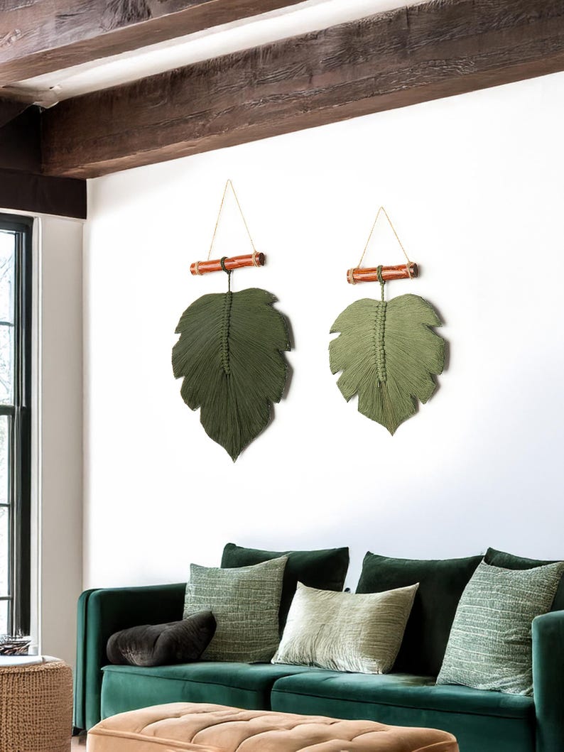 Extra Large Macrame Leaf Boho Wall Decor Handmade Cotton Driftwood